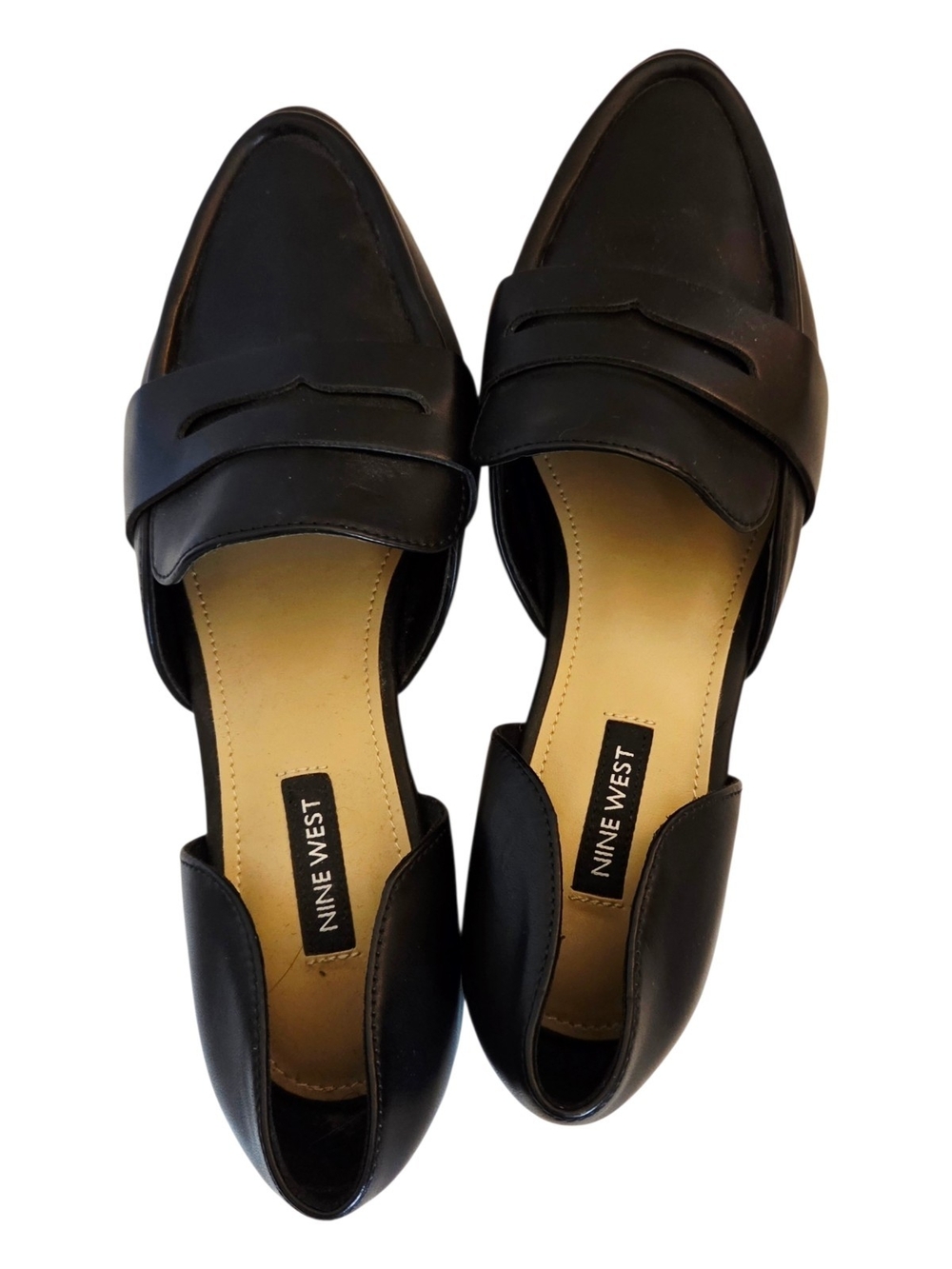 Nine West Black Pointed D'Orsay Loafers with Penny Strap
